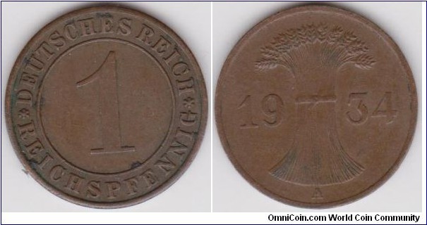 1934 A 1 Reichsphennig 