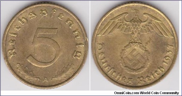 1937 A 5 Reichsphennig 