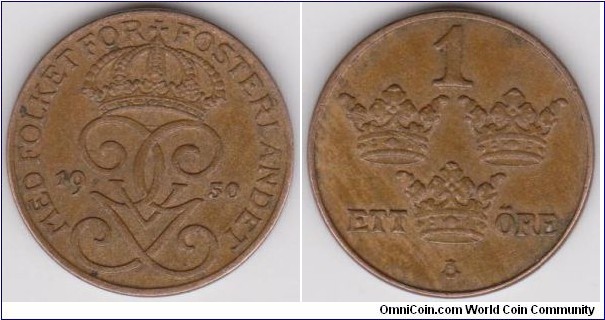 1950 Sweden 1 Öre 