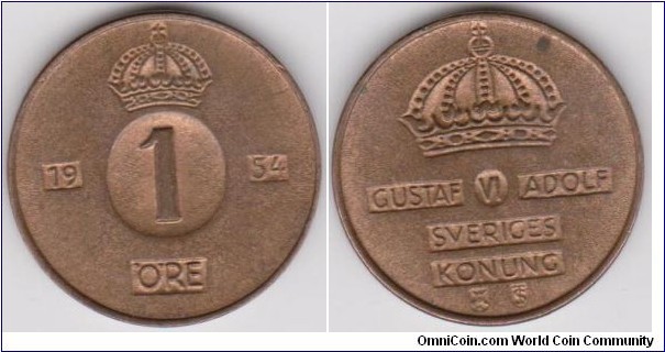 1954 Sweden 1 Öre