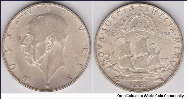 Sweden Gustaf V 1938 2 Kronor Silver