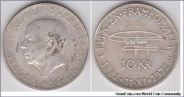 Sweden 10 kronor 1972 90th Birthday of King Gustaf VI Adolf