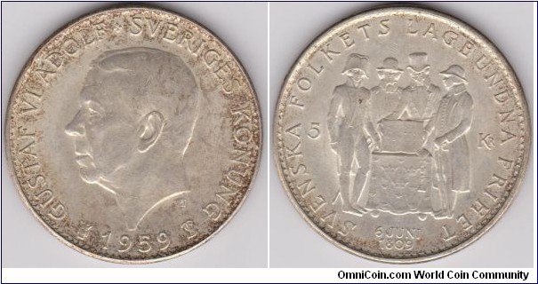 Sweden 1959 Gustaf VI Adolf 5 Krona