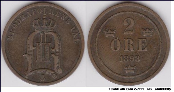 Sweden 1898 Oskar II 5 Öre