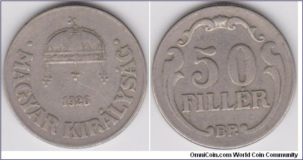 1926 Hungary 50 Filler 