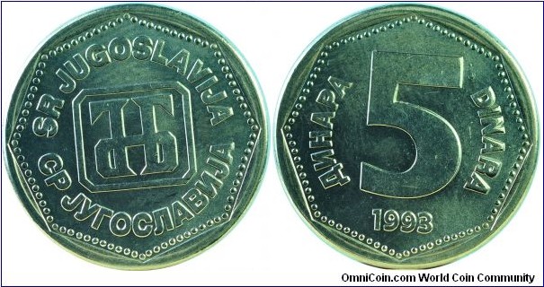 Yugoslavia5Dinara-km156-1993