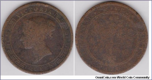 1870 Queen Victoria Ceylon Five cents