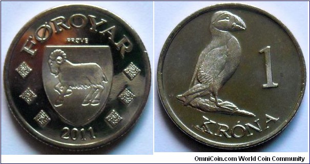 1 krona.
2011, Faroe Islands.
Atlantic Puffin
(unofficial pattern)