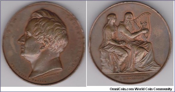 Adam Gottlob Oehlenschläger 1779–1850. Medalje 1902 Diameter 5.3 cm by Artist Harald Conradsen 