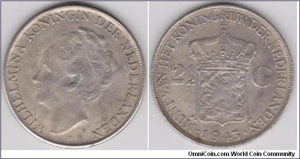 Nederland 1943 Silver coin 2.5 Gulden