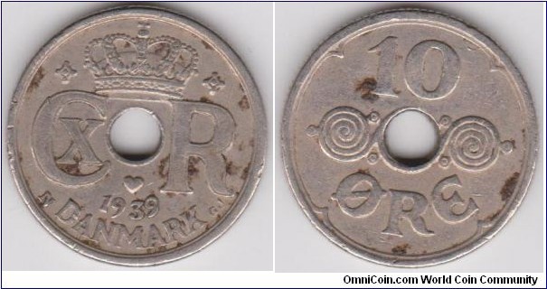 1939 Danmark 10 Öre.