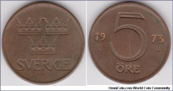 1973 Sweden 5 Öre