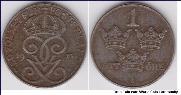 1943 Sweden 1 Öre