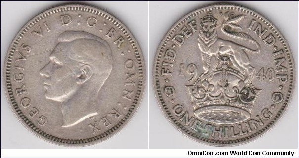 1940 Great Britain Georgivs VI 1 Shilling