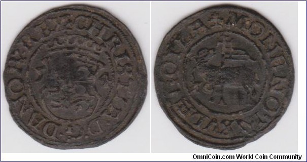 Half Skilling, Gotland,Christian III of Denmark and Norway, CHRISTIA D G DANOR REX 54 Obverse. MONE NO INSULÆ GOTLA, Lamb with Banner on Reverse, Extremely Rare 