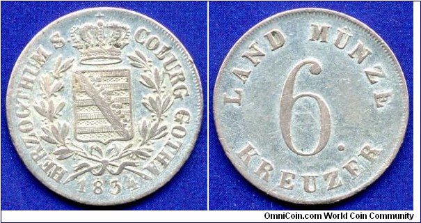 6 kreuzer.
Sachsen-Coburg-Gotha.
Ernst I (1826-1844).


Ag305f. 2,73gr.