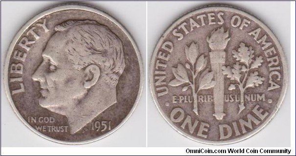 1951 Roosevelt Dime 