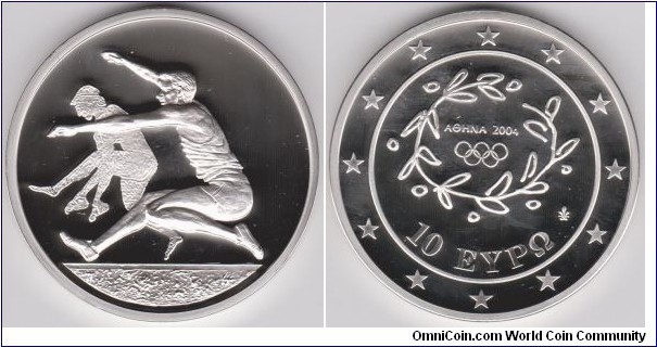 10 euros Silver Proof, Athens 2004 Olympic Games Long Jump,Diameter:40 mm, Weight:34 gr,Silver .925 (sterling)