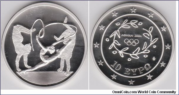 10 euros Silver Proof, Athens 2004 Olympic Games Ribbon Dancer,Diameter:40 mm, Weight:34 gr, Silver .925 (sterling)