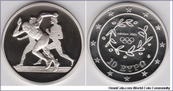 10 euros Silver Proof, Athens 2004 Olympic Games Running Athletics,Diameter:40 mm, Weight:34 gr, Silver .925 (sterling)